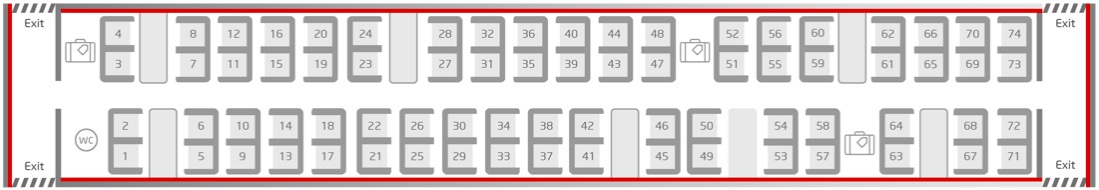 Standard class coach F or U (74 seats)